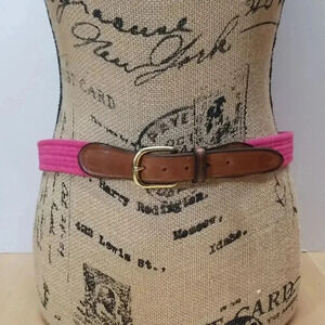Leather and Pink Braided Rope Burlap Belt Made in Guatemala